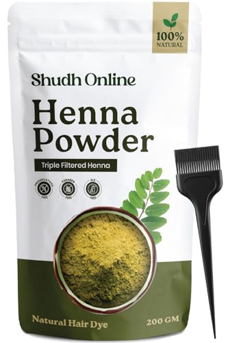 Shudh Online Pure Henna Powder for Hair Color Dye & Skin - Natural Triple Sifted Rajasthani Mehndi (7oz - 200g) Tinte Natural Gena Para el Cabello (Lawsonia Inermis) | Red, Light & Dark Brown hennah