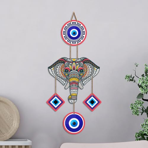 Image of Artvibes Mandala Elephant Evil Eye Wall Hanging for Home Entrance | Nazar Battu MDF Wall Decor | Vastu Inspired Decorative Art for Living Room | Office & Main Door | Housewarming Gift (WH 8551N)
