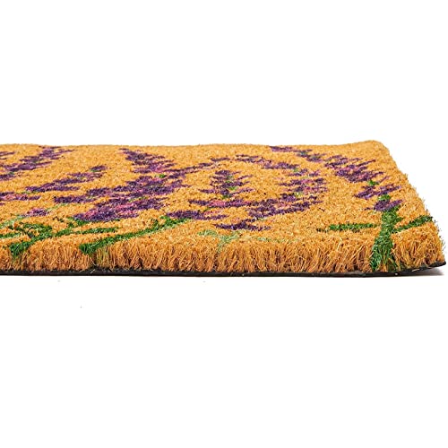 Juvale Lavender Floral Door Mat - 17 x 30 in, Purple Coir - Welcome Mat for Front Door & Outdoor Entryway - Coir Doormat for Patio & Porch