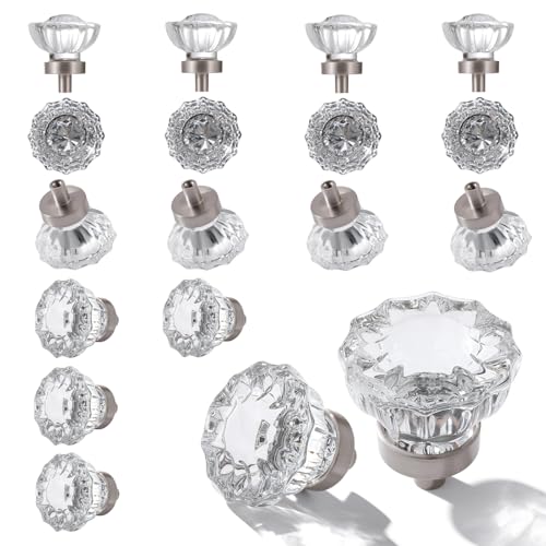 Image of 16 Pack Brushed Nickel Crystal Cabinet Knobs for Drawer,1.5 inch