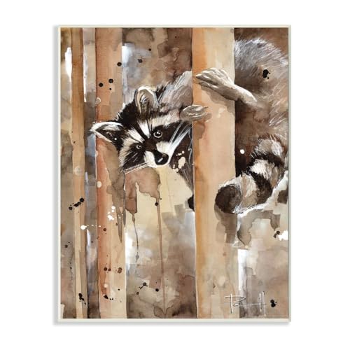 Stupell Industries Raccoon in The Forest Watercolor Animal Painting Wall Plaque, 10 x 15, Design by Artist Sean Parnell
