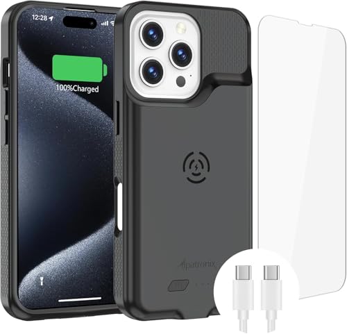 Alpatronix Battery Case for iPhone 16 Pro, Portable Strong Slim Protective Extended Charger Cover, 15W Fast Charging, High Capacity with Wireless Charging Case (BX16Pro) Matte Black