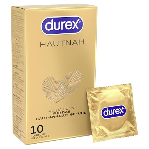 Durex Hautnah Classic Kondome – Ultra dünn, mit anatomischer Easy-On-Form & mit Silikongleitgel befeuchtet – 10er Pack