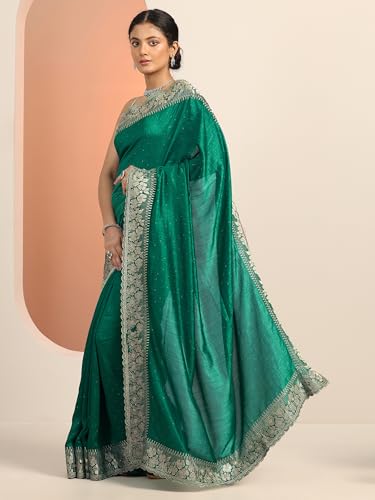 Image of Libas Embellished Silk Blend Saree for Women With Unstitched Blouse Piece | Traditional Saree for Festive & Wedding