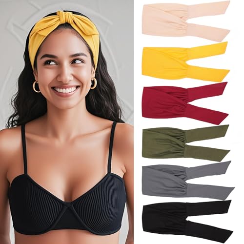 Image of 6 Pieces Knotted Headbands Adjustable Stretchy Women Headbands African Wide Hair Wrap Extra Turban Head Bands for Lady Large Sport Workout Stretch Non-slip Big Hair Bands