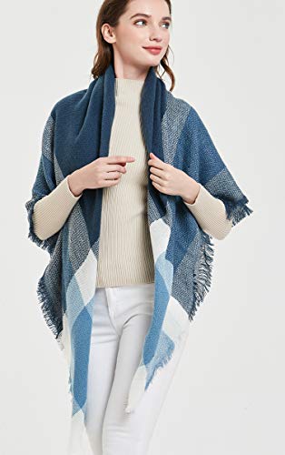 Wander Agio Womens Warm Blanket Scarf Square Winter Shawls Large Infinity Scarves Stripe Plaid Scarf3