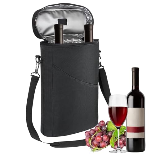 Ylnailky Bolsa Isotérmica para Vino,Estuche Transportador para 2 Botellas de Vino 1.5L - Bolsa Térmica Impermeable para Cerveza con Asa Ajustable y Correa - Picnic Viaje Fiestas Golf