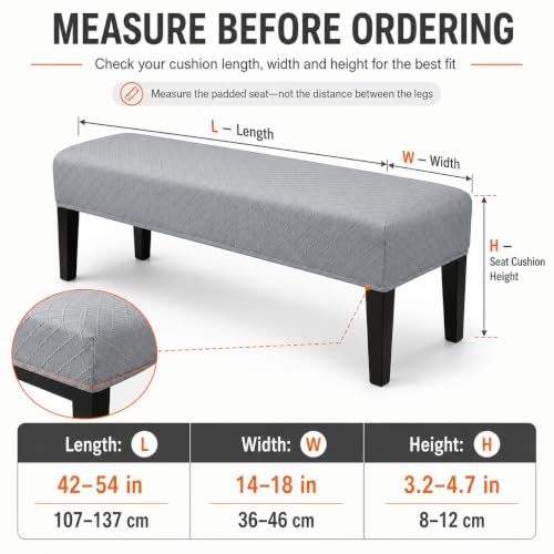 Image of Street27 High Stretch Jacquard Dining Bench Cover Elastic Chair Covers - Anti-Dust Removable Bench Slipcover Washable Bench Seat Protector Cushion Cover for Living Room, Bedroom, (Light Grey)