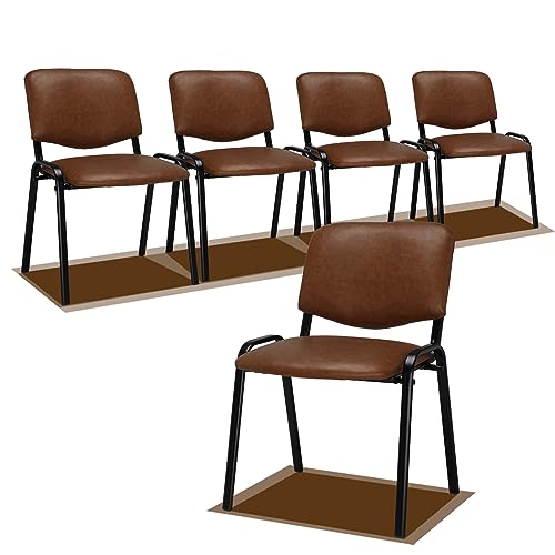 Image of VINGLI Rustic Waiting Room Chairs - 5-Pack PU Church & Conference Room Stackable Chairs, Office Guest & Reception Chairs for Meeting, Office Lobby, Simple & Space-saving