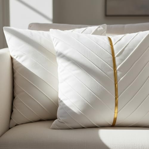 Image of Velvet Throw Pillow Covers 24x24 inch Pack of 2 Gold Decor White