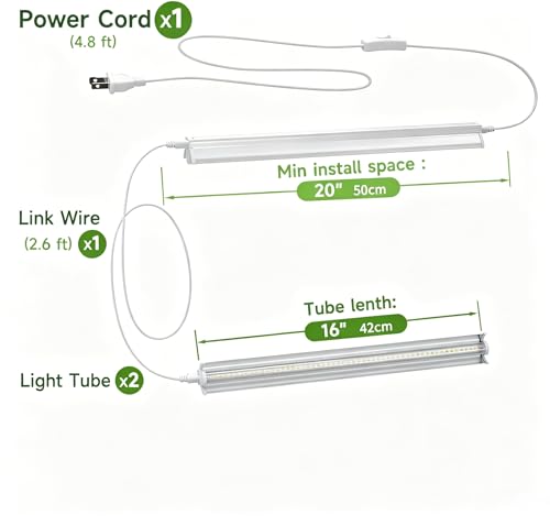 Image of Aokrean 2 Pack T5 Lighting Fixture, 5000K White, 20W Linkable Utility Commercial Lighting for Ceiling Under Cabinet