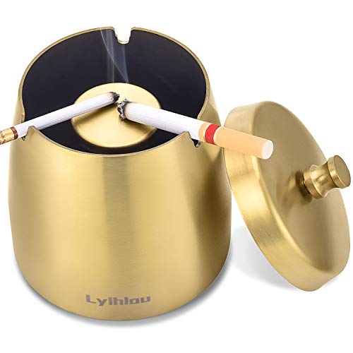 Aschenbecher Edelstahl mit Deckel, Winddichter Tischaschenbecher für...