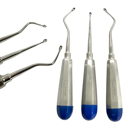 Dental Curette Elevators with Spoon Tips, Blunt, Angled Left, Angled Right, Straight, Hollow Handle, Autoclave Safe German Stainless Steel Instruments