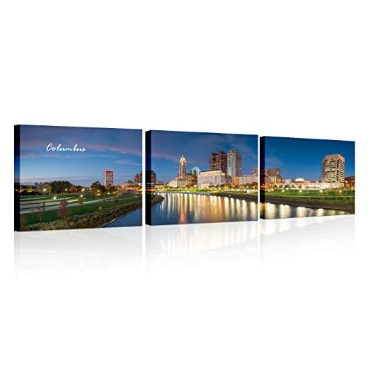 3 Piece Bathroom Decor Wall Art Columbus Skyline Genoa Park and Scioto River Landscape Pictures HD Print Framed Wall Decor for Bedroom, Living Room, Bathroom, Office Ready to Hang 14x20 inch x3