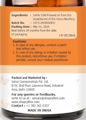 Image of Crysalis Coconut (Cocos Nucifera) Oil|100% Pure & Natural Undiluted Carrier Oil Organic Standard For Skin & Haircare|Nourishes & Softens Skin, Improves Skin Appearance, Prevents Dry Hair-30ml
