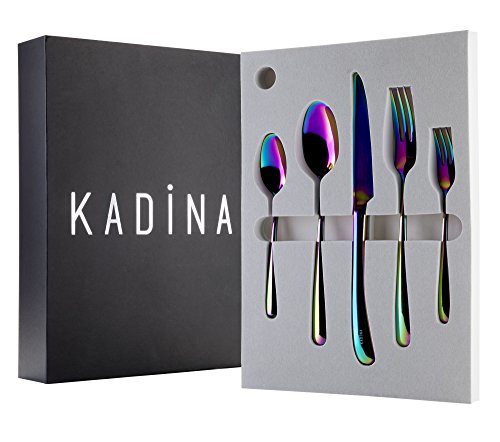 KADINA Rainbow Silverware Set, 20-Piece Stainless Steel, Dishwasher Safe - Unique Cutlery Set