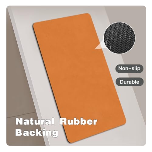 Bathroom Mat Quick Dry, Bathroom Rugs Non Slip Washable Thin Absorbent Bath Mat Fits Under Door Bathroom Floor Mat Perfect for Bath, Shower, or Sink 20"x30" Orange