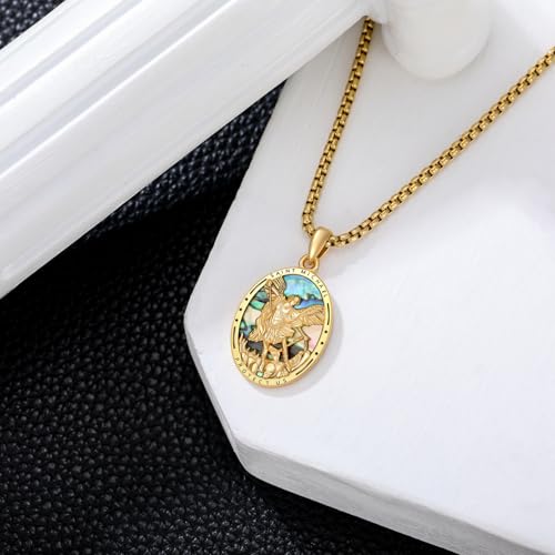 St Michael/Santa Muerte/St Christopher/Saint Benedict/Memento Mori/Saint Raphael/St Sebastian Necklace with Abalone S925 Sterling Silver Religious medals Jewelry Gift3