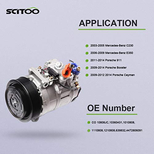 Image of SCITOO AC Compressor for Porsche for Boxster 2.9L 3.4L 2009-2012 | Fast Cooling, Ultra Low Noise (≤72 dB)Air Conditioner Compressor with Clutch, Easy Installation, 4472806091 4710471 4710580