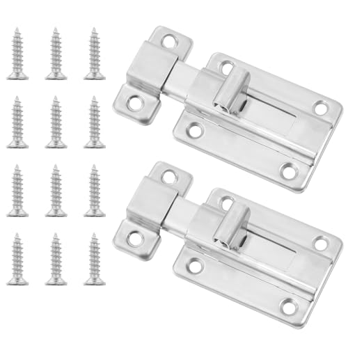 Giantree 2 Stück Türriegel Edelstahl, Schiebeschloss Türriegel, Edelstahl Türverschlüsse mit 12 Schrauben Kleiner Riegelschloss Schiebeschloss für Gartentor Badezimmer Schuppen Toilette Fenster