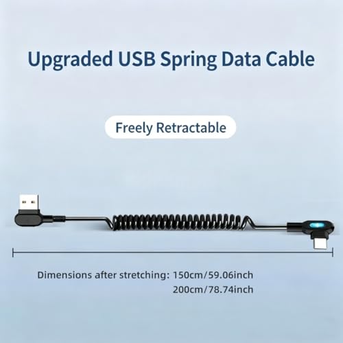 Condition photo showing New/Like New for 100w usb type-c fast charging cable 59.06inch retractable coiled design high speed data transfer for car travel office charging and sync, black