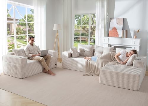 Image of MAXYOYO Modular Sectional Couch with L-Shape Chaise and Loveseat, Modern Boneless Couch for Living Room, Oversized Sofa with Deep Seat, No Assembly Required, Grayish Beige