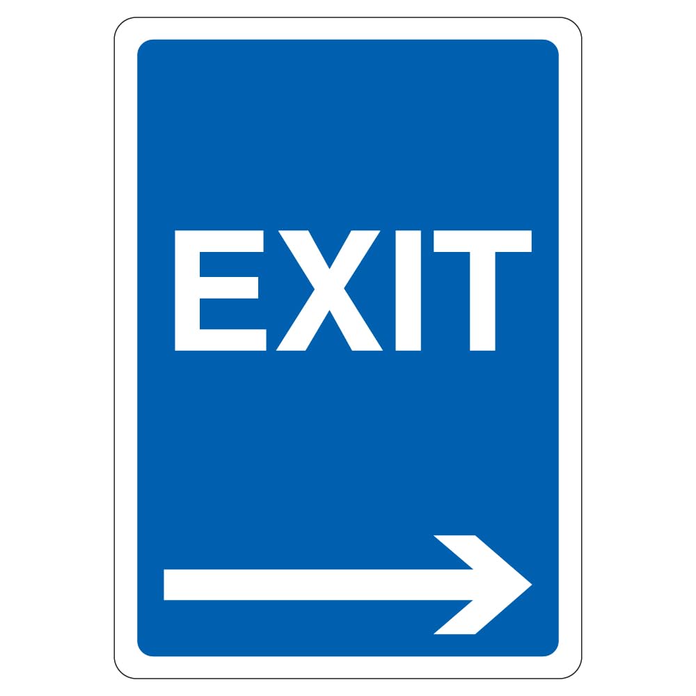 V Safety Exit - Blue Arrow Right 210 x 297 mm (A4) - 3mm Reflective Aluminium Composite Safety Sign