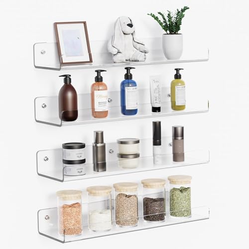 Image of REEUZA15 Clear Acrylic Floating Shelves | Invisible Wall-Mounted Display | Perfect for Bedroom, Living Room, Bathroom, Office | Easy Installation (4)