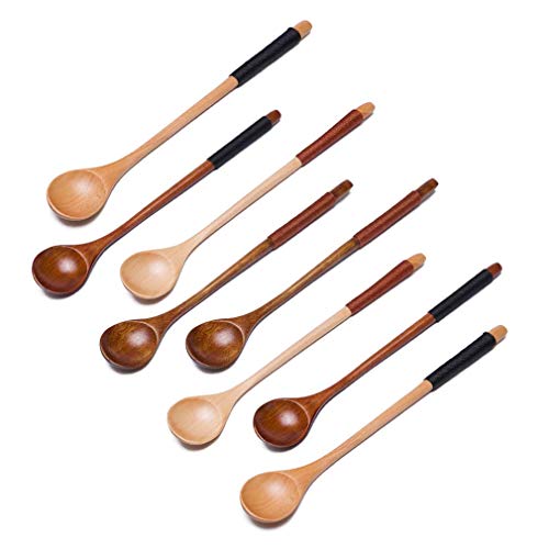 Donxote 7.68 inches, Wire Wrapped Handle Wooden Ice Cream Spoon, Long Handle Tea Spoon, Iced Tea/Juice Stirring Spoon - Espresso Deluxe/Bistro, Set of 8