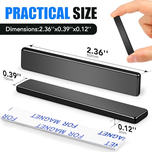 Image of MIKEDE 12 Pack Strong Magnets Heavy Duty, N35 Neodymium Black Bar Magnets Powerful Magnet Strips with Adhesive Backing, Rare Earth Magnet for Fridge, Garage, Kitchen - 2.36 x 0.39 x 0.12in