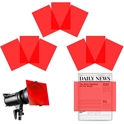 Lot de 9 Filtres de Couleur Carrés A4 - Filtre de Couleur Transparent - Température de Couleur Transparente - pour Studio Photo, Stroboscope, Flash LED, Phares (Rouge)