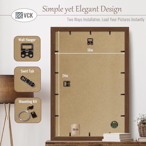 Image of VCK 16x24 Poster Frame Solid Wood brown 3 Pack Picture Frames 16 x 24 Inches with Wall Mounting Hanging