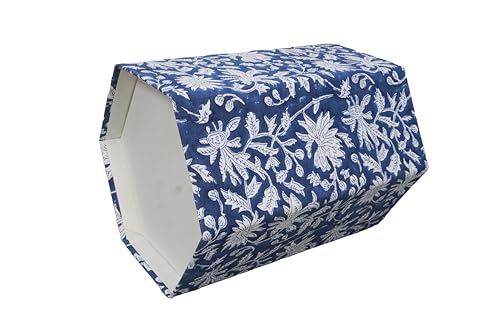 Image of 3.3 Gallon Cotton Hand Block Printed Paper Waste Basket |Small Decorative Trash Can for Housewarming Gifts in Living Room, Bedroom, Bathroom | Eco-Friendly, Plastic-Free (1, Blue White FLOWAR)