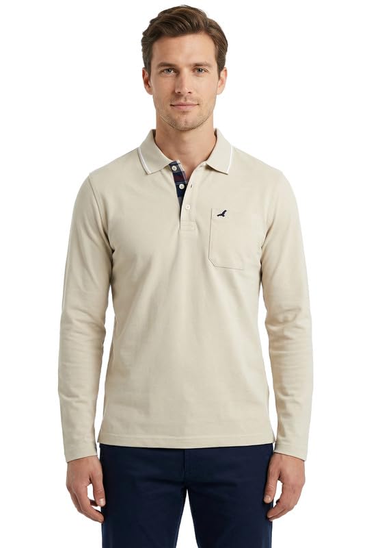 Image of AMERICAN CREW Full Sleeves Polo Collar T-Shirt with Pocket for Men