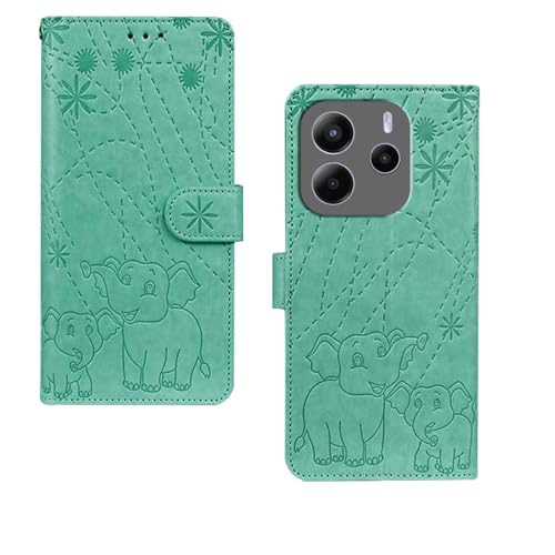 Inktree Redmi Note 14 5G Flip Cover | Leather Finish |Complete Protection Flip Case for Redmi Note 14 5G - Green Elephant