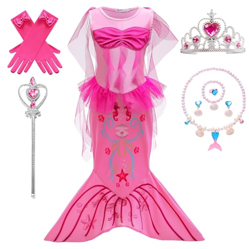 Kosplay Niñas Disfraz de Princesa Sirena con Peluca y Accesorios Vestido de Ariel Princesa Vestido de Sirena Cumpleaños Fiesta Navidad Halloween Carnaval Cosplay Vestirse Chica 100-140