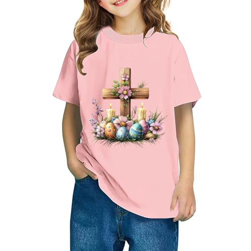 Short Sleeve Tops for Girls Festival Holiday Easter Days Shirts Eggs Graphic Printed Cotton T-Shirt Tees Blouses