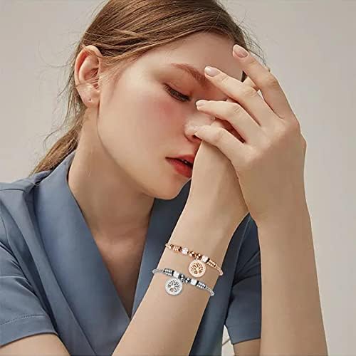 JOLIGAEA 2 PCS Bracelet for Women, Tree of Life Bracelet for Women, Crystal Bracelet, Friendship Bracelets, Adjustable Bracelet with Gift Box for Christmas Mother's Day Birthday (Silver/Rosegold)