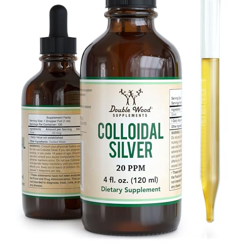 Colloidal Silver Liquid 20 PPM - 4 Fl OZ (Plata Coloidal with Dropper) 99.9% Pure, Gluten Free, Non-GMO by Double Wood Supplements