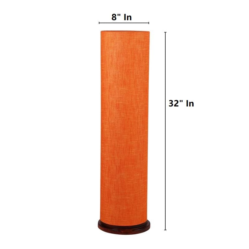 Image of Cylinder Shape Wooden Base, Corner Decorative Floor lamp, Bedroom, Living Room, Home Decor, Pack of 1 (Orange Texture)