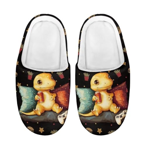 Coloranimal Pantoufles pour enfants en forme de panda - Chaudes - En peluche - Pour l'hiver et la chambre à coucher, Canapé Dinosaure, X-Large