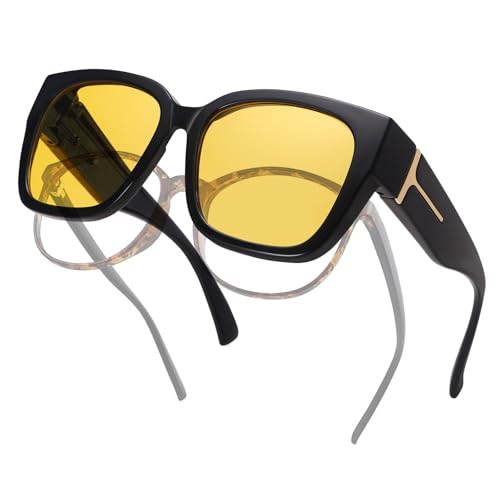 Polarized Fit Over Glasses Sunglasses for Women Trendy Square Wrap Around Shades UV Protection Driving Riding