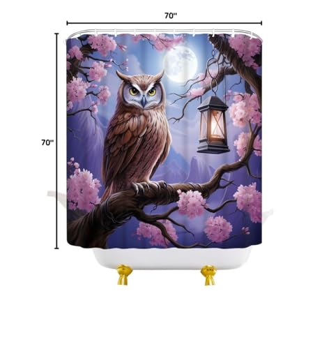 Jejomeag JM-103GA-180X180 Owl Shower Curtain Wild Animal Wildlife Floral Full Moon Forest Mountain Fantasy Purple Fabric Bathroom Curtain thumb #7