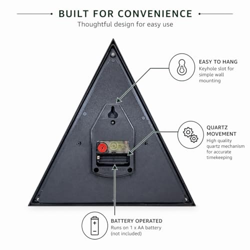Image of Triangle Analog Wall Clock 30 cm | Green Dial Gold Frame | Roman Number Display | Quartz Battery Operated Decorative Piece for Home Office Bedroom Living Room