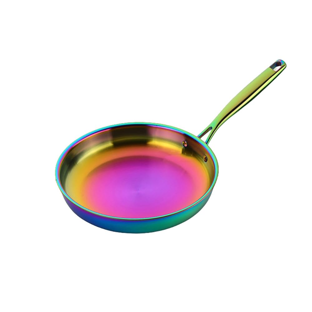 Bratpfanne aus Edelstahl 304, 28 cm, hochwertige Pfanne zum Braten von Steaks, antihaftbeschichtete Pfanne, Allzweck-Induktionsherd, Wok-Kochgeschirr, Regenbogen