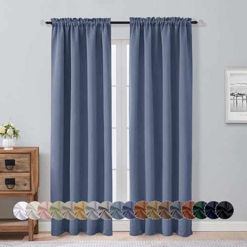 Image of Aiyufeng Denim Blue Blackout Curtains for Bedroom 84 Inch Length 2 Panels Set, Solid Thermal Insulated Privacy Living Room Window Treatment Curtains Blackout Drapes, W40 x L84 Inch, Denim Blue