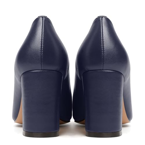 JUSTDANNI Womens Matte Work Formal Comfortable Square Toe Slip On Block High Heel Pumps Shoes 2.5 Inch4