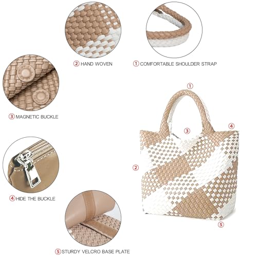 Image of JINMANXUE Unisex Fashion Woven Bag Damen-Tragetasche, Apricot&white, 16.1 inch W x 7.1 inch D x 11 inch H