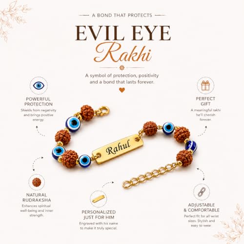 Image of Unisex-Adult Customized Name Rakhi For Brother | Rudraksha Beads, Custom Name Engraving, Adjustable Fit