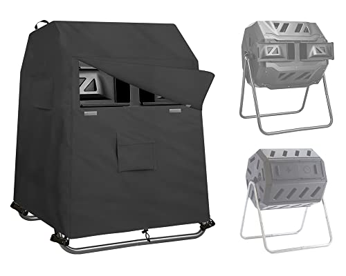 Outdoor Compost Bin Cover,Heavy Duty Waterproof Compost Tumbler Cover,Suitable For 37-43 Gallon Outdoor Dual Chamber Tumbling Composter（Only Cover） #TOP24